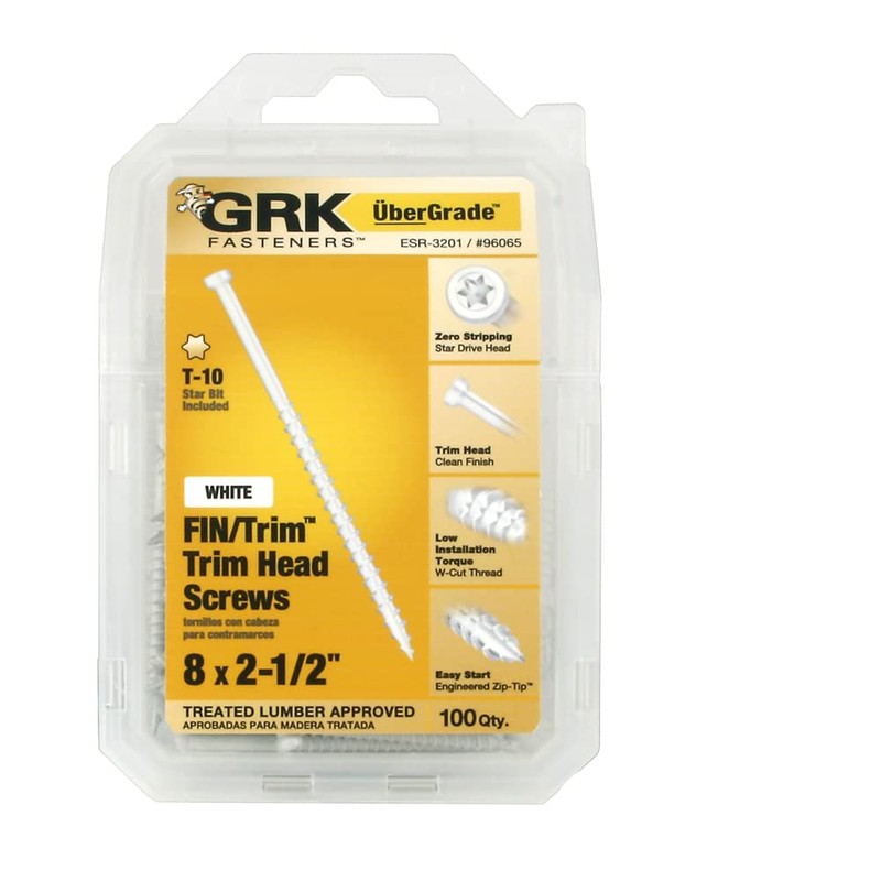 GRK Fasteners 96065 White FIN/Trim #8 x 2-1/2" Screws 100CT