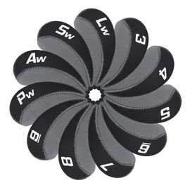 11 Pack Golf Iron Covers Headcovers (3-9, P, A, S, L) Neoprene Black & Grey