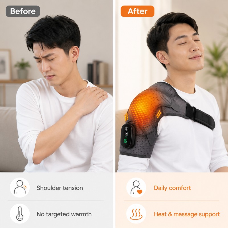Cordless Heated Shoulder Brace with Vibration Massage – 3-Level Electric