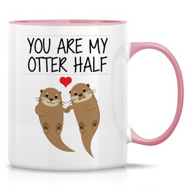 Retreez Taza divertida – You Are My Otter Half 325 ml – Divertidas, sarcasmo, sarcásticas, motivacionales, inspiradoras regalos de cumpleaños – Taza blanca con mango rosa e interior
