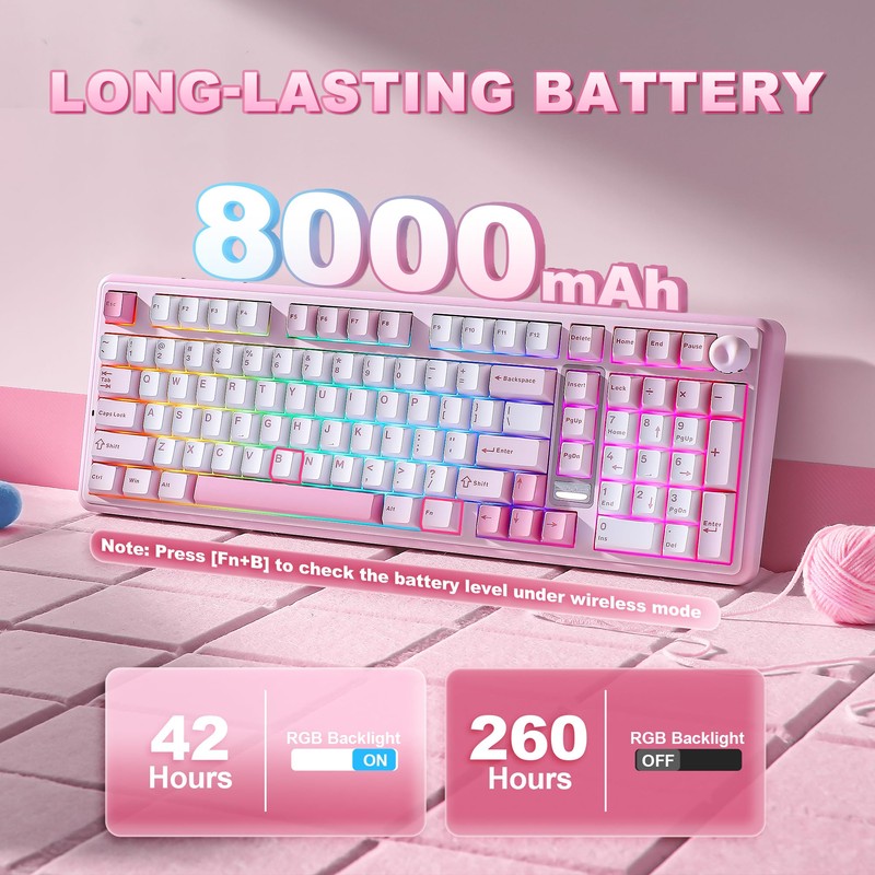 YUNZII B98 PRO 96% Wireless Mechanical Keyboard(Pink, Candy Switch)