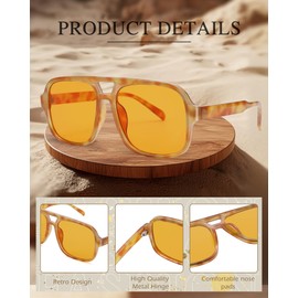 AZorb Vintage Square Sunglasses for Women Men,Trendy Aviator Sunglasses Women,UV400 Protection (Tortoise | Orange)