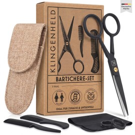 Men's Beard Scissors - Three Scissors Later Finally One That Does Not Pinch | Vacuum-Hardened Surgical Steel, Micro-Toothed on One Side | 7-Piece Gift Set in Cotton Case