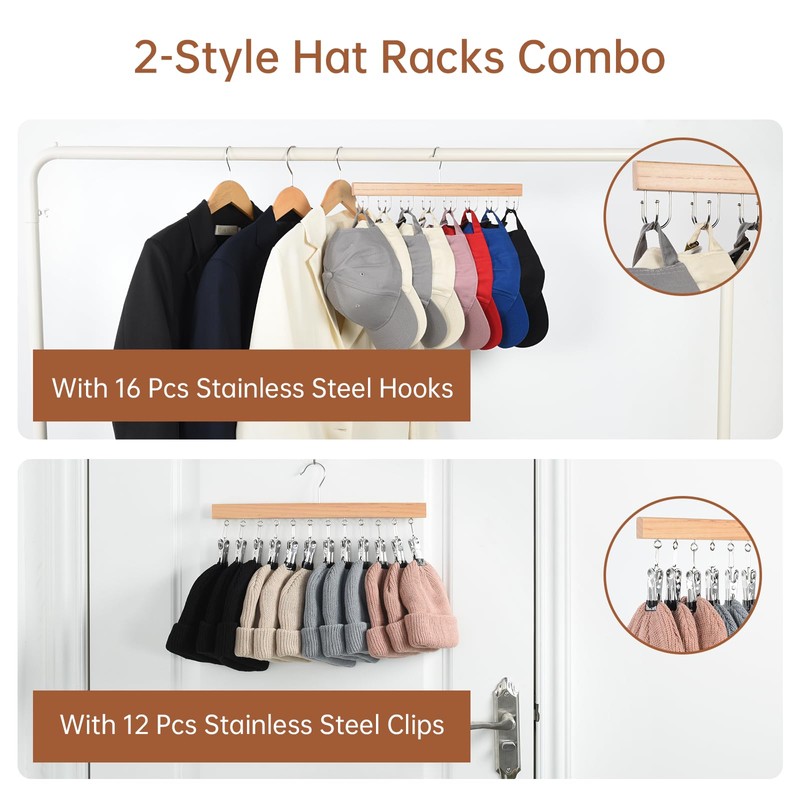 OTraki Hat Hangers for Closet, Wooden Baseball Hat Organizer Cap