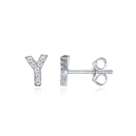 PAVOI 925 Sterling Silver CZ Simulated Diamond Stud Earrings Fashion Alphabet Letter Initial Earrings - Y