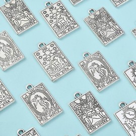 LiQunSweet 50 Pcs 5 Styles Antique Rectangle Good Luck Amulet Charm Tarot Card Charms Bulk for Jewelry Making,Tarot Card Charms_5 Styles (TIBEP-CJ0002-03-LQ)