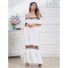 ABEWIP Mexican Dress for Women Floral Embroidery Maxi Off-Shoulder Ruffle