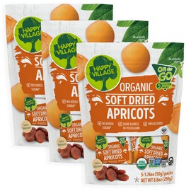 Happy Village Organic Soft Dried Apricots On the Go – 3 Bags (15 Individual Portion Packs) | Healthy, Organic, Non-GMO, Vegan, Kosher, Gluten-Free Snack Packs