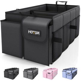 HOTOR Trunk Organizer for Car - Large-Capacity Car Organizer, Foldable Trunk organizer for SUVs & Sedans, Sturdy Car Organization for Car Accessories, Tools, Sundries, 2 Compartments, Black