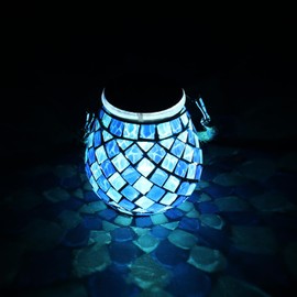 Suanti Mosaic Solar Lights Outdoor Lanterns, Decorative Mosaic Glass Solar Lamps Outdoor Waterproof, Hanging Lanterns Solar Night Lights for Garden,Patio,Pathway & Yard Décor (Blue)