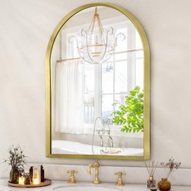 HLFMVWE Arched Mirrors for Wall, Brushed Metal Frame Mirror, Arch Bathroom Vanity Mirror for Living Room Bedroom Mantel Hallways Home Decor Aluminum Alloy Frame 26"x18"