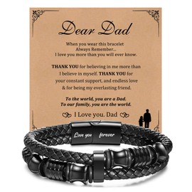 VNOX Leather Mens Bracelet Braided Leather Bracelet for Men Gifts for Dad Boyfriend Husband Stainless Steel Clasp Engraved with Love You Forever Jewelry Valentine's Day Father's Day Birthday Gifts