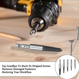 1/4" Hex Shank Easy Out Bolt Extractor Damaged Screw Remover Set, 1#, 2#, 3#, 4#, 5# Sizes, Dual Head Design, High Speed Steel, Screw Extractor Set