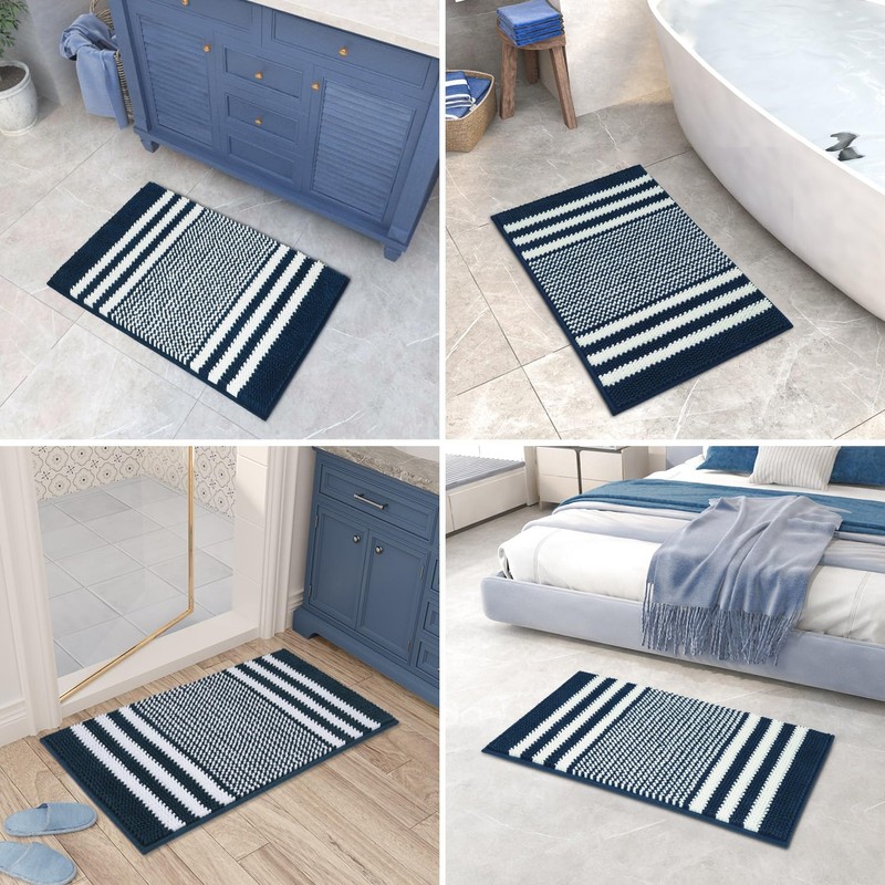 Biscpro Bath Mat Rug Extra Soft and Absorbent Fluffy Striped