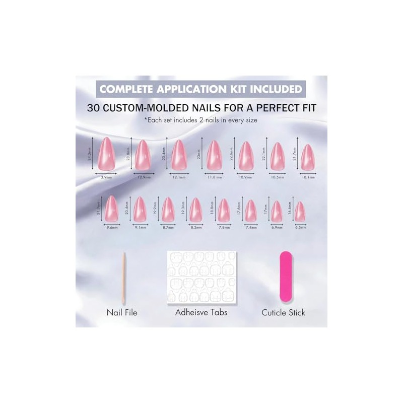 Uñas postizas Cat Eye Almond - Rosa pastel pálido, uñas
