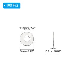 PATIKIL 304 Stainless Steel Flat Washer, 100 Pack M1.6 Thickness Metal Washers Small Washers for Screws Bolts Assortment (1.6x4x0.3 mm)