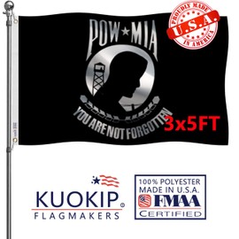 KUOKIP Pow Mia Military Flags 3x5 Outdoor Heavy Duty Nylon Double Sided 3 Ply Black Pow You Are Not Forgotten Prisoner of War Memorial Veterans Armed Forces Military Flag Flag Banner with 2 Grommets