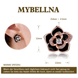 MYBELLNA 14K Gold Dainty Flower Earrings Black Rose Gold Flower Pearl Stud Earrings for Women Sterling Silver Post Hypoallergenic Earrings for Women Mum Her, Sterling Silver