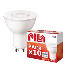 PILA Pack of 10 LED spotlights, 4.7 W (= 50 W halogen), 460 lumens, 36º (accent light), non-dimmable, without transformer (GU10 socket), CRI80, neutral white light (4000 K), 15,000 hours service life
