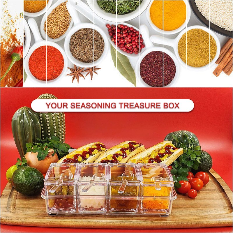 QIQN Clear Seasoning Box Acrylic Condiment Jars Storage Container Set