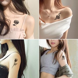 2 Sets Fake Tattoos Waterproof Female Black Rose Small Pattern Temporary Tattoo Cover Scar Clavicle Arm Simulation Stickers