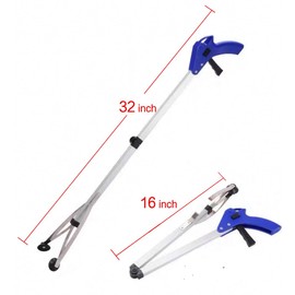 Grabber Reacher Tool 32 Inch Extra Long Steel Foldable Easy Pick Up Stick Strong Grip Trash Grabber Tool Anti-Slip Jaw Trash Claw- Pack of 2
