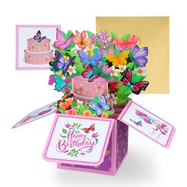 DISJOURNEY Geburtstagskarte - Schmetterling und Blumen 3D Pop Up Karte Geburtstag mit Umschlag - Happy Birthday Karte für Kinder Mama Frauen Männer Romantik Geschenke