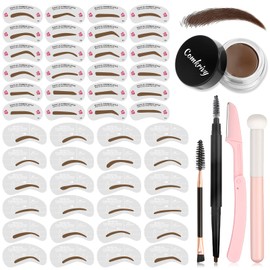 Comkrivy Eyebrow Stamp Stencil Kit, 48 PCS Eyebrow Stencils in 2 Sizes With Long Lasting Waterproof Eyebrow Pomade&Eyebrow Pencil and 3 Eyebrow Tools, Eyebrow Stencil Kits for Beginners Women. (Brown)