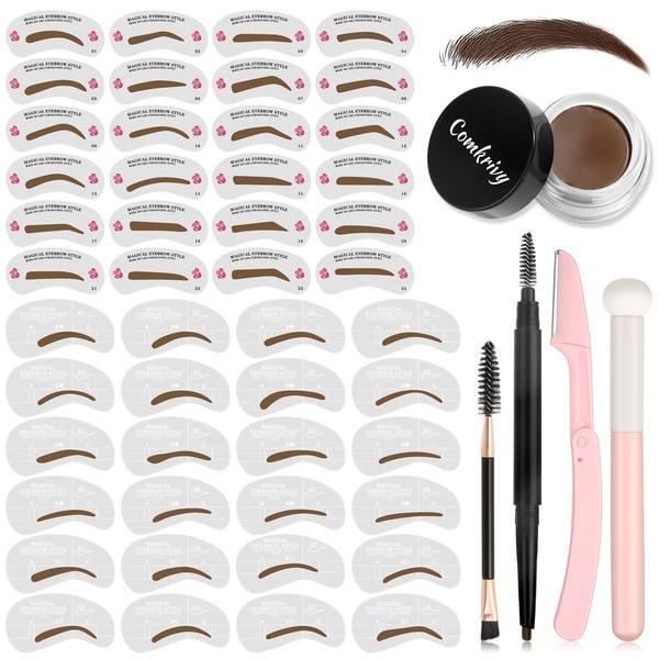 Comkrivy Eyebrow Stamp Stencil Kit, 48 PCS Eyebrow Stencils in