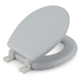 J&V Textiles Embroidered Soft Round Toilet Seat With Easy Clean & Change Hinge, Padded (White)