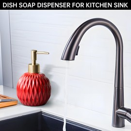 Ceramics Gold Soap Dispenser for Bathroom, Relief Soap Dispenser for Kitchen Sink, 400ml/13.5Oz Refillable Liquid Hand Soap Dispenser with Gold Pump (Red).