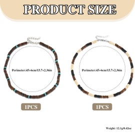 YSJCHEBS 2 Pieces Coconut Shell Necklace, Surfer Necklace, Turquoise Bead Patchwork Necklace, Turquoise Necklace For Men, Surf Chain For Men, Clavicle Chain For Men