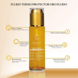 El Español con Stylo - Fluido termoprotector Oro Fluido - protege de los rayos UV - deja increíbles destellos dorados en el cabello. (80ml) - Protector de calor para cabello