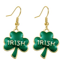Charm Buddy St Patricks Day Saint Paddys Day Irish Shamrock Novelty Dangly Earrings with Gift Bag Celtic Irish Jewellery Jewelry (1. 'Irish' Shamrock Gold)