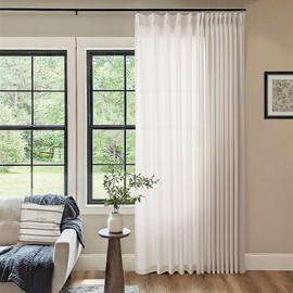 Pinch Pleated Linen 102 Inch Curtains 72 Inch Width for Living Room Divider Light Filtering Semi Sheer Cream Extra Wide Patio Curtains for Sliding Door Balcony Floor to Ceiling Picture Window 72x102