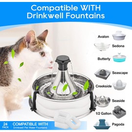 MyfatBOSS 24PCS Pet Fountain Filters Compatible with Drinkwell Pet Fountain Cat Water Fountain Stainless Steel, Cat Fountain Filter Pet Fountain Replacement Filters Compatible with Petsafe Fountain