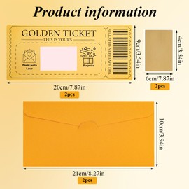 2PCS Golden Ticket Scratch-Off Cards with Envelopes Golden Ticket Surprise Scratch Off Card Reveal Surprise Ticket for Writing Special for Birthday, Gifts for Girlfriends,Wives,Valentine's Day Cards