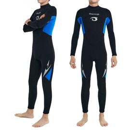 Owntop Kids Wetsuit | 2.5mm Neoprene for Boys Girls | Teens Youth Full Wet Suit | Thermal Stretch Back Zip Diving Suit Watersport | Blue | Size 10 | 140-150cm