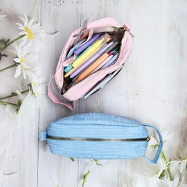 Large Capacity Pencil Case - Cute Pencil Pouch for Kids Adult, Corduroy Pen Bag with Zipper Portable Handle, Aesthetic Stationery Organizer for School Office Home Cosmetic Makeup Pouch Mint Green