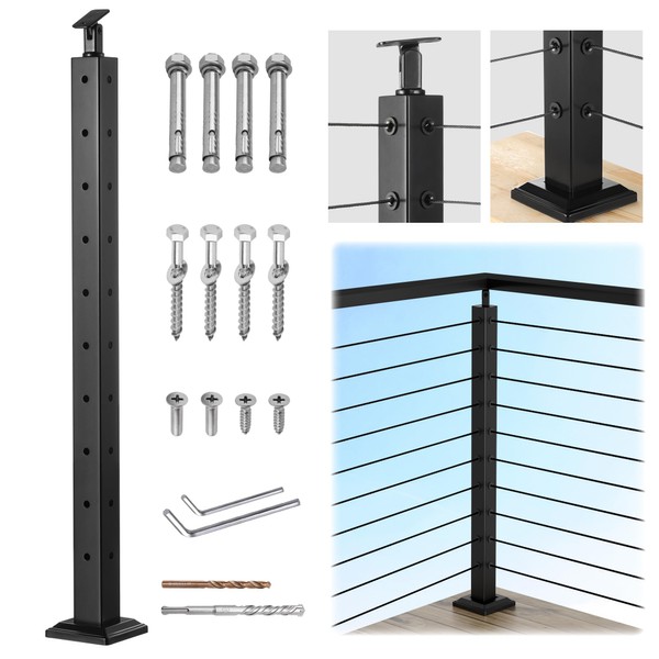 Fulifix Corner Cable Railing Post 36" (Post 35"x2"x2"), L-Shaped Pre-Drilled,