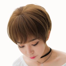 karim Wig, Short Bob, Full Wig, Fluffy, Adult Cute, Natural Wig, Straight Short Hair, Small Face Effect, Heat Resistant, Masquerade Costume, With Bangs, Brown