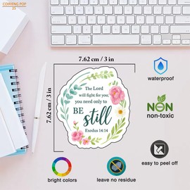 3pcs “The Lord Will Fight for You; Be Still” Stickers – Exodus 14:14 – 3x3in Christian Floral Vinyl Decals – Waterproof Bible Verse Stickers for Laptops, Journals, Bottles, Scrapbooks – Faith Gifts