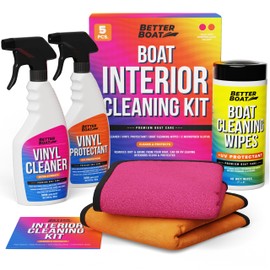 Boat Interior Cleaning Kit, Marine Vinyl Protectant and Cleaner, Wipes, Microfiber Cloths, for Boat Seats, Pontoon Accessories, Jet Ski, Car, and RV Care Supplies