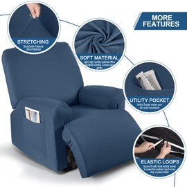 TAOCOCO Recliner Chair Covers Stretch Polyester Fabric 3-Piece for Large Recliners, Soft, Breathable and Skin-Friendly Furniture Protector - Fits Most Recliner Sizes (Turquoise Blue)