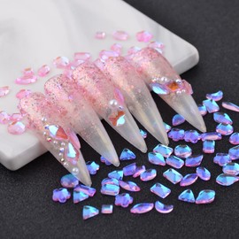 100pcs Nail Art Crystal Diamonds Set, Mixed Rhinestones Nail Gems Iridescent Glass Mini Beads, Multi-Shape Flat Back Shiny Nail Decoration Jewels for Nail Art DIY Crafts (Soft Green)