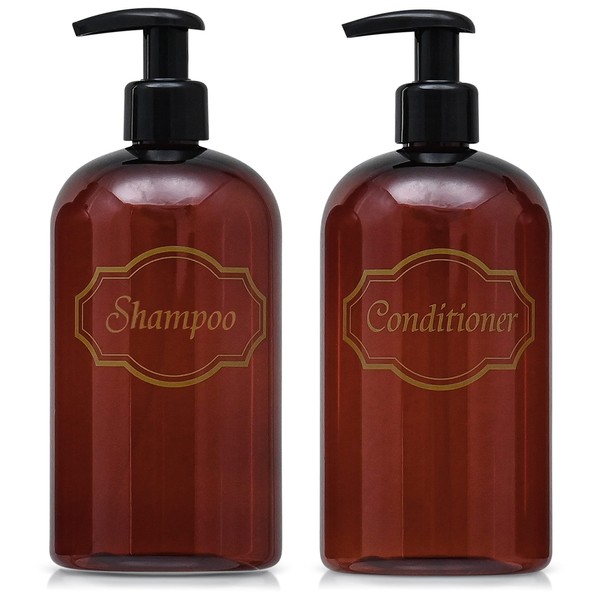 Bottiful Home-16 oz Amber Shampoo and Conditioner Shower Soap Dispensers-2