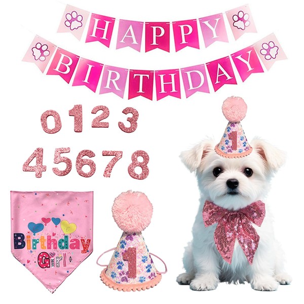 FDHBDF 5-Piece Dog Birthday Set, Birthday Decoration, Pet Birthday Accessories,