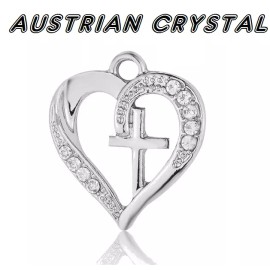 Fashion Jewelry CZ CHRISTIAN HEART FAITH  CROSS GOD Charm On 22" 925 Silver Snake Necklace Women