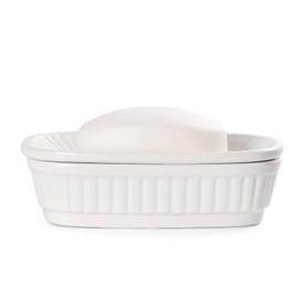 Jabonera de cerámica, soporte de jabón autodrenante, soporte de jabón de doble capa, platos de jabón de drenaje blancos para baño, ducha, cocina, estilo clásico minimalista, mantiene el jabón seco, ANTIS'S HOME