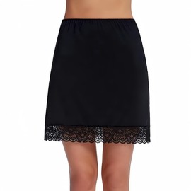 TouKingda Women's Half Slips Anti-Slips Petticoat Waist Slip Above Knee Modal Underskirt Short Lace Trim Ladies Underdress(Black/M)